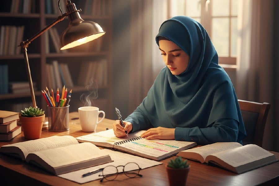 دختر در حال مطالعه پشت میز