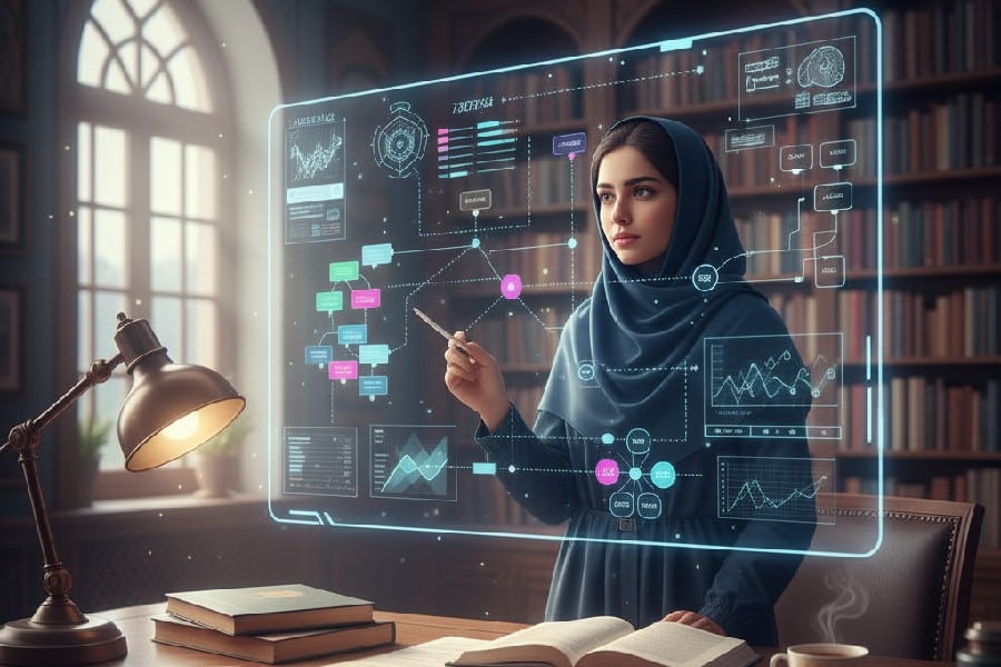 دختر در حال کار با پنل هوشمند