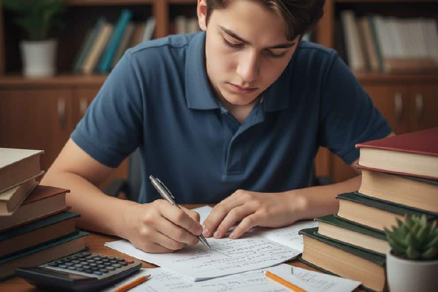 دانش آموز در حال حل چالش های مفهومی ریاضی انرژی اتمی