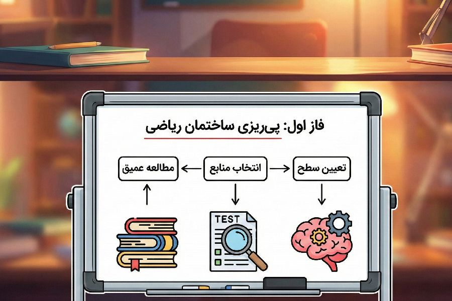 نمودار مراحل پایهای شروع مطالعه ریاضی تیزهوشان روی وایتبرد.